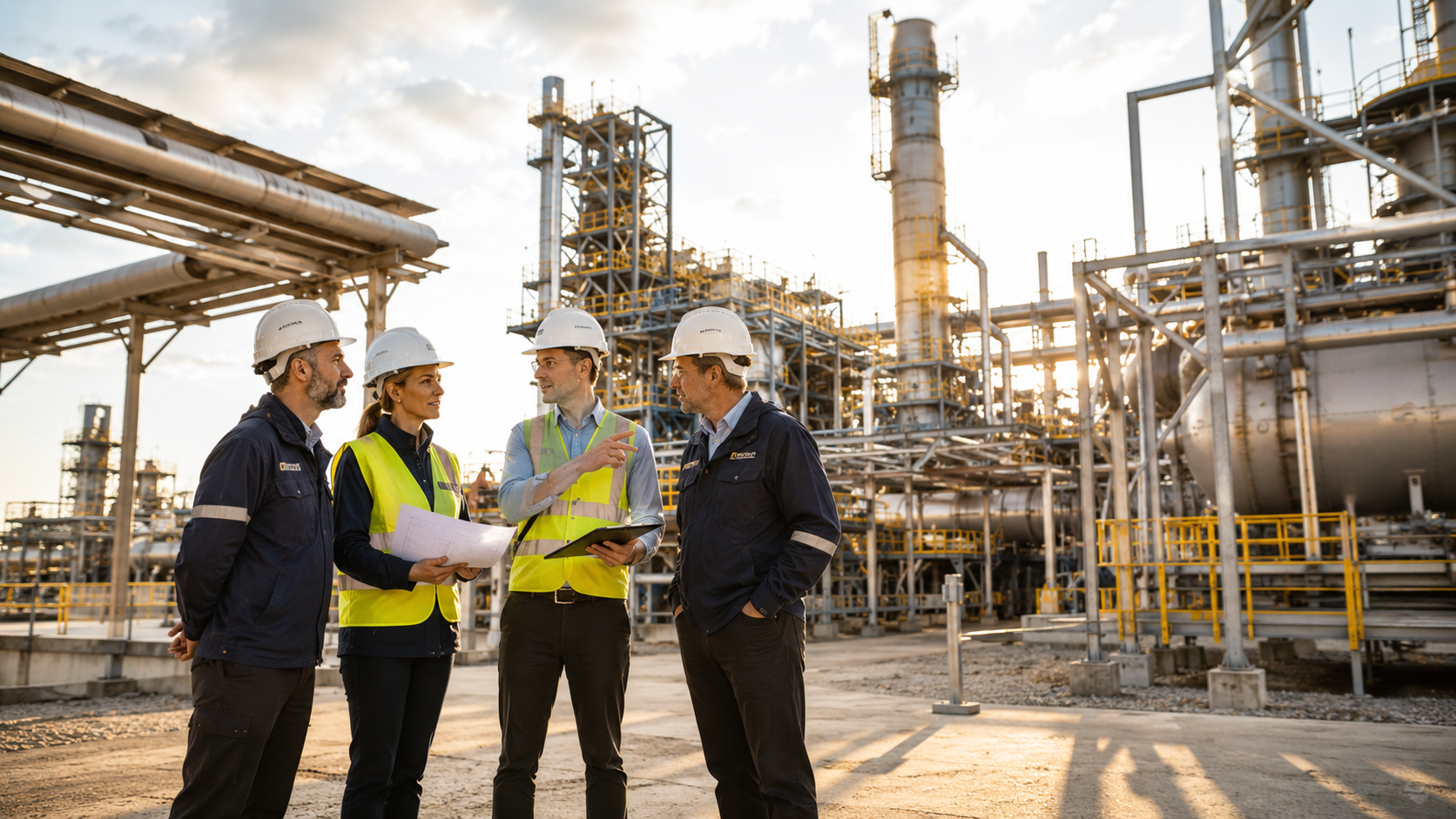 Engineers discussing plans at a construction site